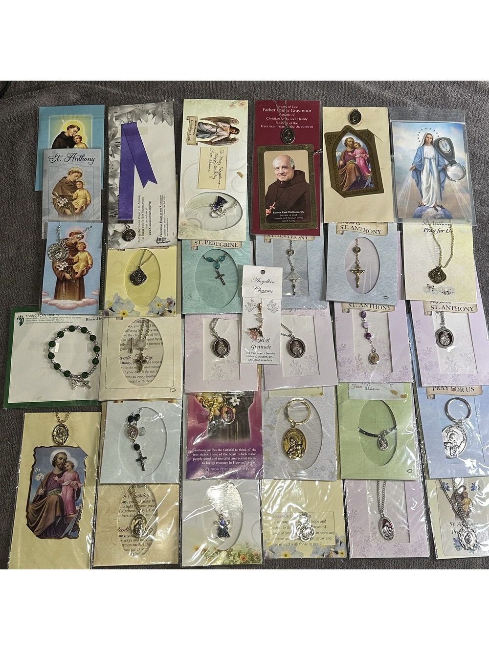 31 Bulk Religious Saint Medals and Necklaces Collection with Prayer Cards